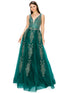 Bliss Golden Coil Lace Studded Illusion Tulle V-Neck Dress for Women, Sizes XS-3XL - SophiasStyle.com